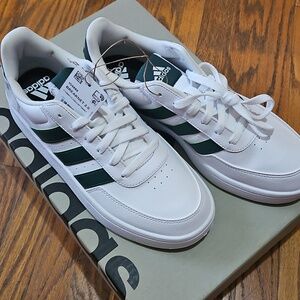 adidas Men’s White Sneakers with Dark Green Stripes
